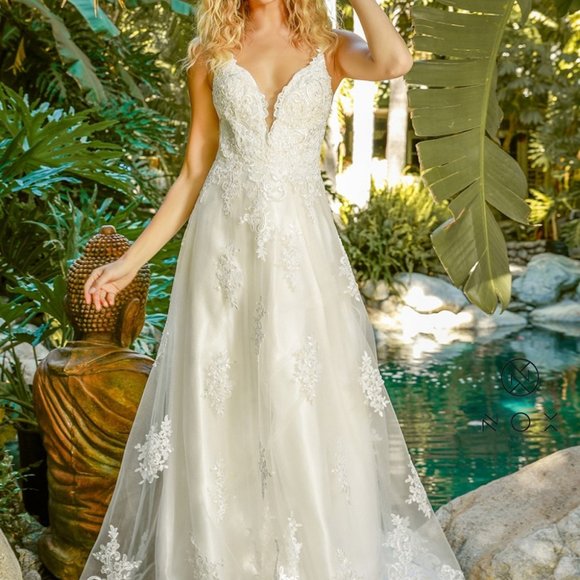 Illusion V-Neck A-Line Shape Wedding Dress NXC461